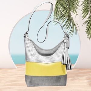 Coach 22412 Legacy Perforated Stripe Lemon Duffle Convertible Shoulder Bag Purse